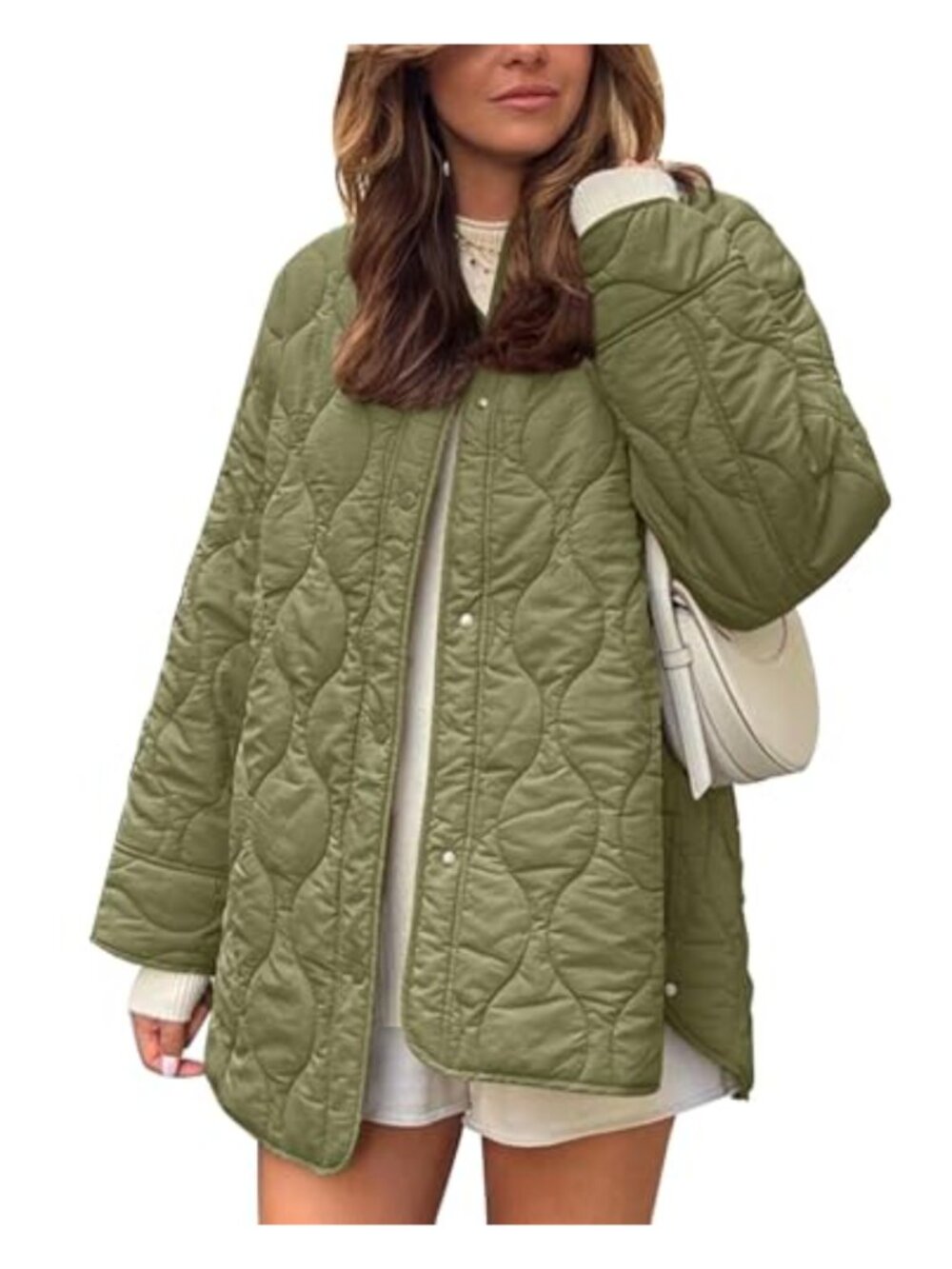Flygo Quilted Lightweight Puffer Jacket Oversized Snap Button Pockets